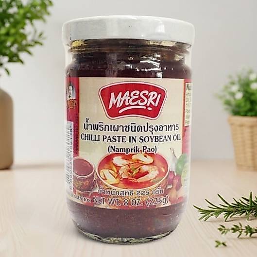 น้ำพริกเผา ชนิดปรุงอาหาร  ขวดแก้ว 225 กรัม ตราแม่ศรี