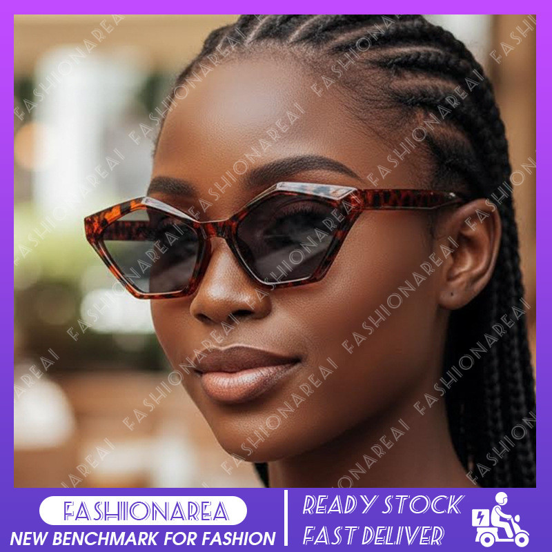 (FASHIONAREA)Sharp Geometric Triangle Cat Eye แว่นตากันแดดผู้หญิง, UV400 แว่นตากันแดดสําหรับ Boracay