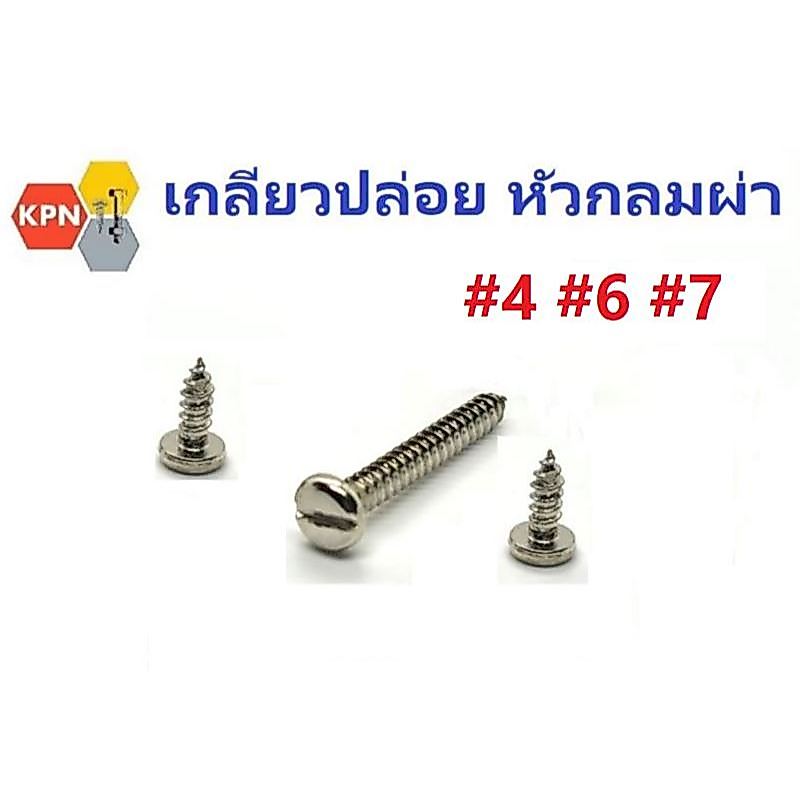 สกรูเกลียวปล่อย หัวกลม ผ่า #4 #5 #6 #7 ตะปูเกลียว ชุบนิเกิล Slotted Pan Head Self Tapping Screws Nickel Plated