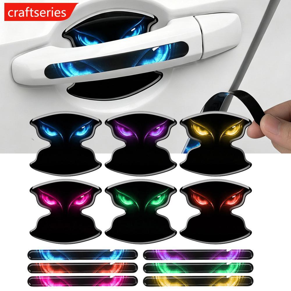 CRAFTSERIES 8 ชิ้นรถประตูชามสติกเกอร์ Cat Eye Devils Eye รูปแบบ Scratch-Proof ป้องกัน Anti-Collision