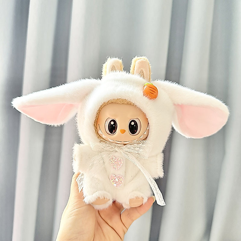 FYG 17 ซม.labubu V2/V1 พวงกุญแจ Labubu เสื้อผ้าจี้ Labubu เสื้อผ้าเด็ก mink กระต่ายสีขาวชุดสองชิ้นน่ารักตกแต่ง