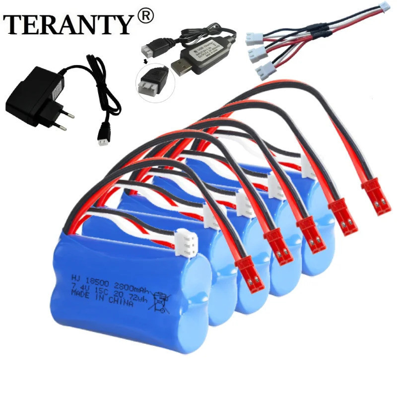 1-5PCS 7.4V 2800 mAh 18500 Lipo แบตเตอรี่ JST ปลั๊กสําหรับ T10 T11 T34 HQ 827 871 รีโมทคอนโทรลเฮลิคอ