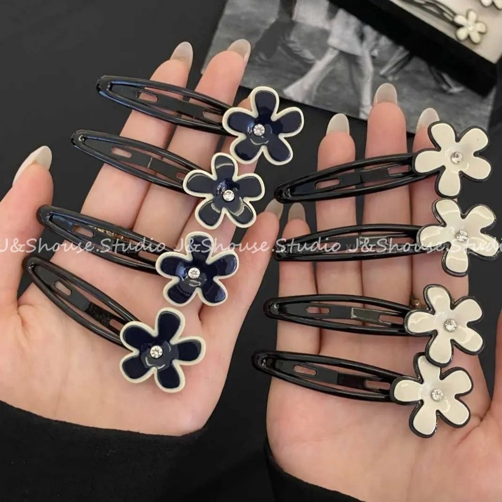 KF1356 ดอกไม้อะซิเตทเรียบง่ายเกาหลีพร้อมกิ๊บติดผมหน้าม้า rhinestone กิ๊บติดผมอุปกรณ์เสริมสําหรับผู้หญิง