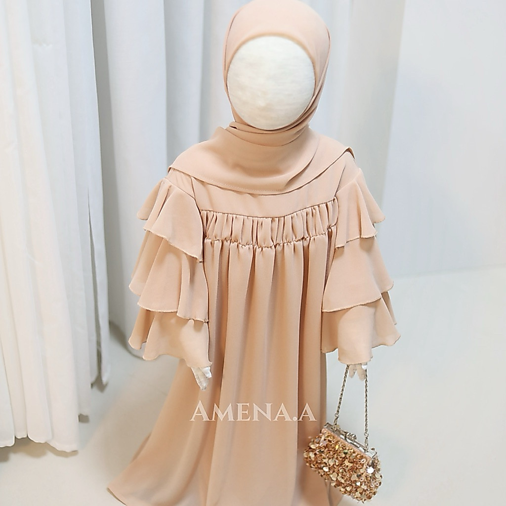 Crystal Kids ชุดอิสลามเด็กผู้หญิงพร้อมผ้าคลุมหัว (ผ้าชีฟองซับในทั้งชุด)