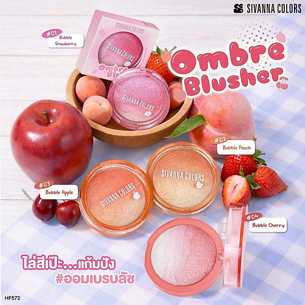 HF572 Sivanna Ombre Blusher ปัดแก้มเนื้อชิมเมอร์ เฉดสีส้ม ชมพู เนื้อคุกกี้เกลี่ยง่าย