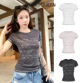 MOSESQUEEN มอสเซควีน เสื้อยืดแขนสั้นพิมพ์ลายตัวอักษรสไตล์อเมริกันดีไซน์คอกลมเข้ารูปเหมาะกับผู้ชาย #63748