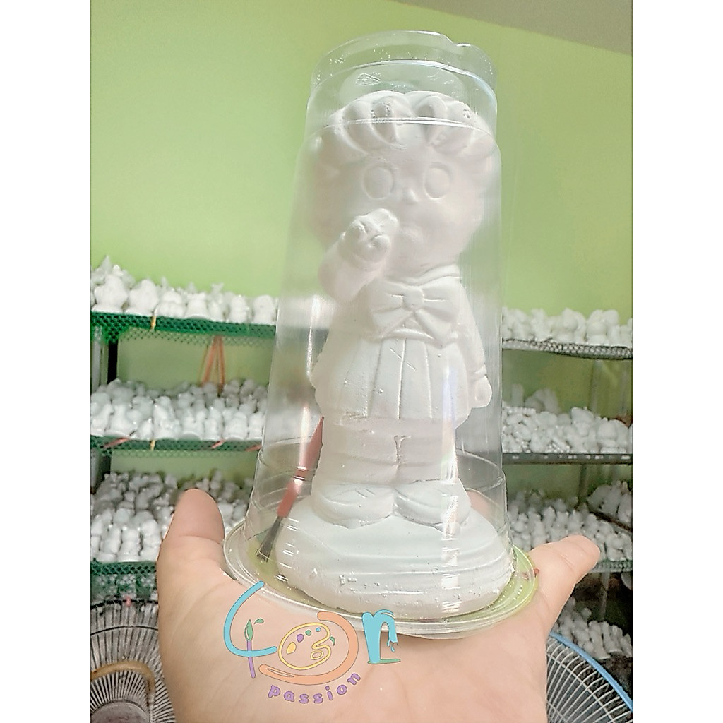 ยกโหล ‼️ ตุ๊กตาระบายสีปูนปลาสเตอร์ <แบบแก้วตัวใหญ่> คละลาย พร้อมสี3สี + พู่กัน ราคาส่ง