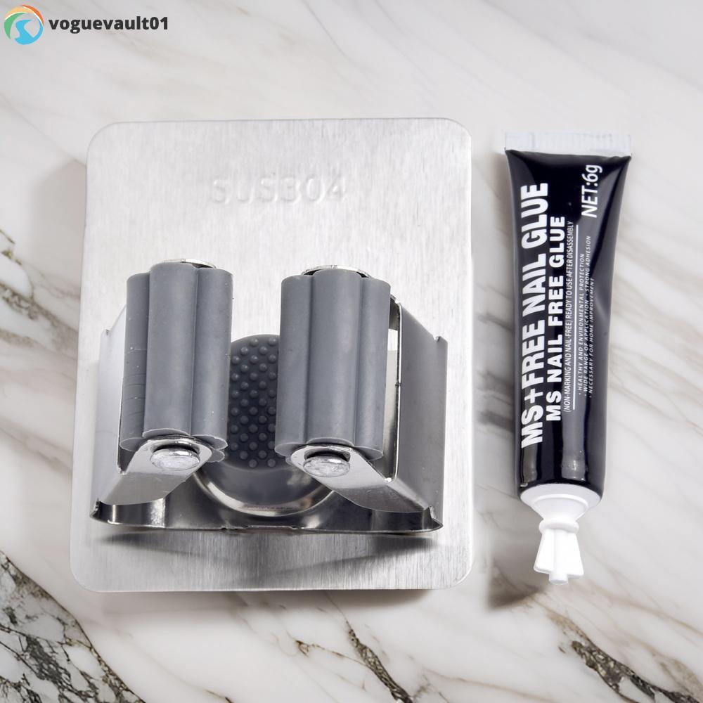 Stainless Steel Mop Clip Wall Mount Rack for Broom Brush Kitchen Organization