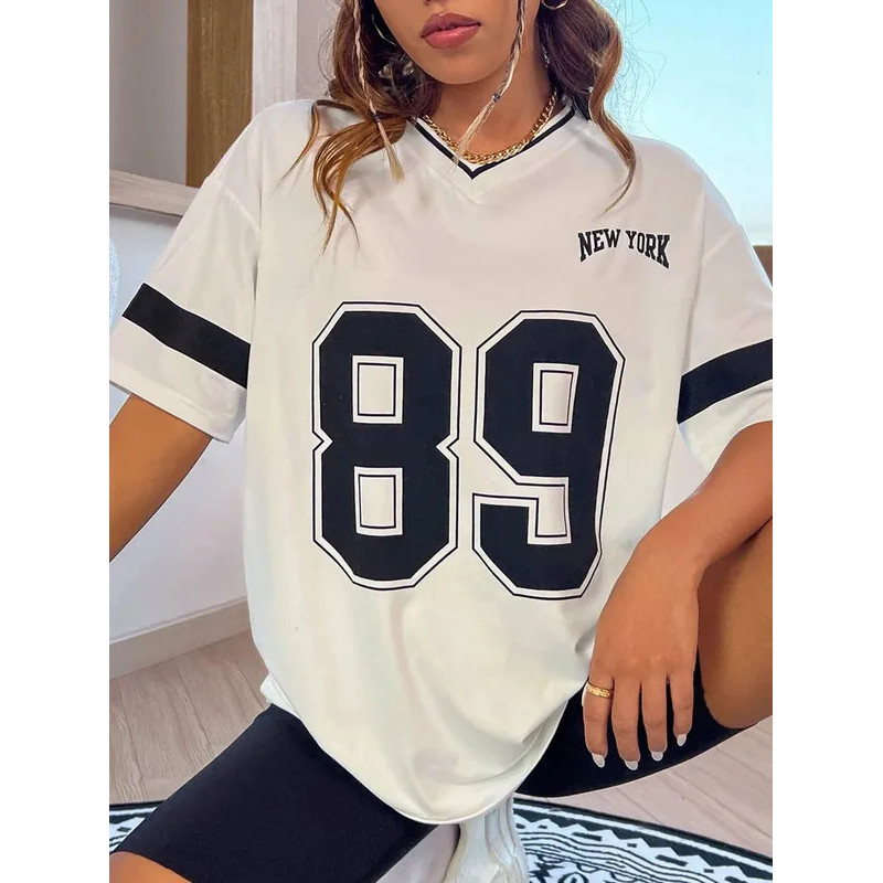 ฤดูร้อนผู้หญิงWinnerหมายเลข89พิมพ์เสื้อยืดหญิงฤดูร้อนBasic VคอTees Casual Retro StreetwearสุภาพสตรีT