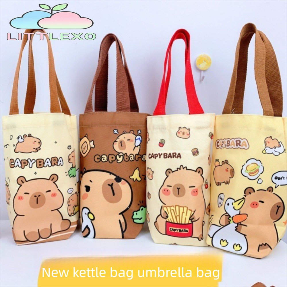 LITTLEX กระเป๋าแขนถ้วย,ผ้าใบ Scratch-proof Capybara ขวดน้ํา,น่ารักการ์ตูนร่มถุงเก็บขวดน้ําอุปกรณ์เสริม