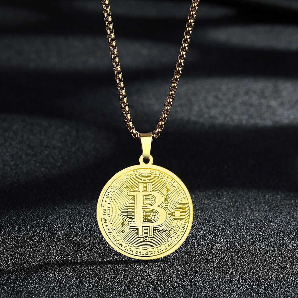 แฟชั่นสไตล์ใหม่สแตนเลส Bitcoin จี้สร้อยคอ Gold-Plated รอบ Bitcoin จี้สร้อยคอเครื่องประดับ 2026-6-26