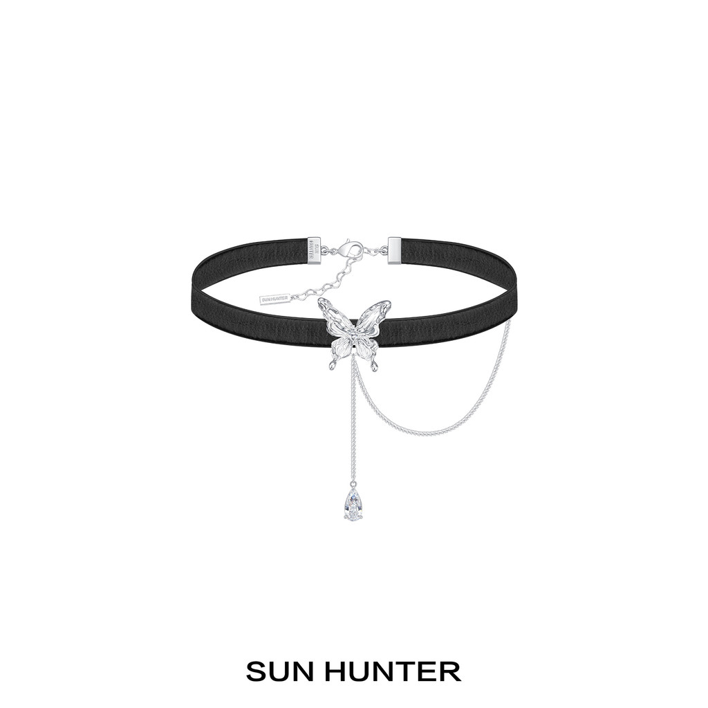 Sanheng SUN HUNTER Original โปร่งใสผีเสื้อหนังสร้อยคอสร้อยคอหญิง 3D การพิมพ์ PU Clavicle Chain choke
