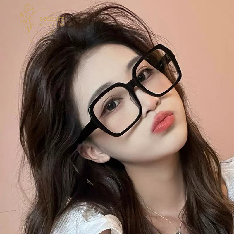 Roselife สีดํา Oversize กรอบแว่นตาทรงสี่เหลี่ยมสําหรับผู้หญิงผู้ชายแฟชั่น Blue Light Blocking เลนส์แว่นตาแว่นตา