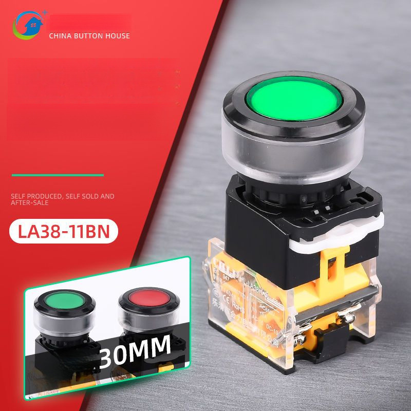 ปุ่มกด LA38 ขนาด 30 มม. สตาร์ท หยุด รีเซ็ตตัวเอง LA38-11BN ปุ่มกดแบนแบบชั่วขณะ