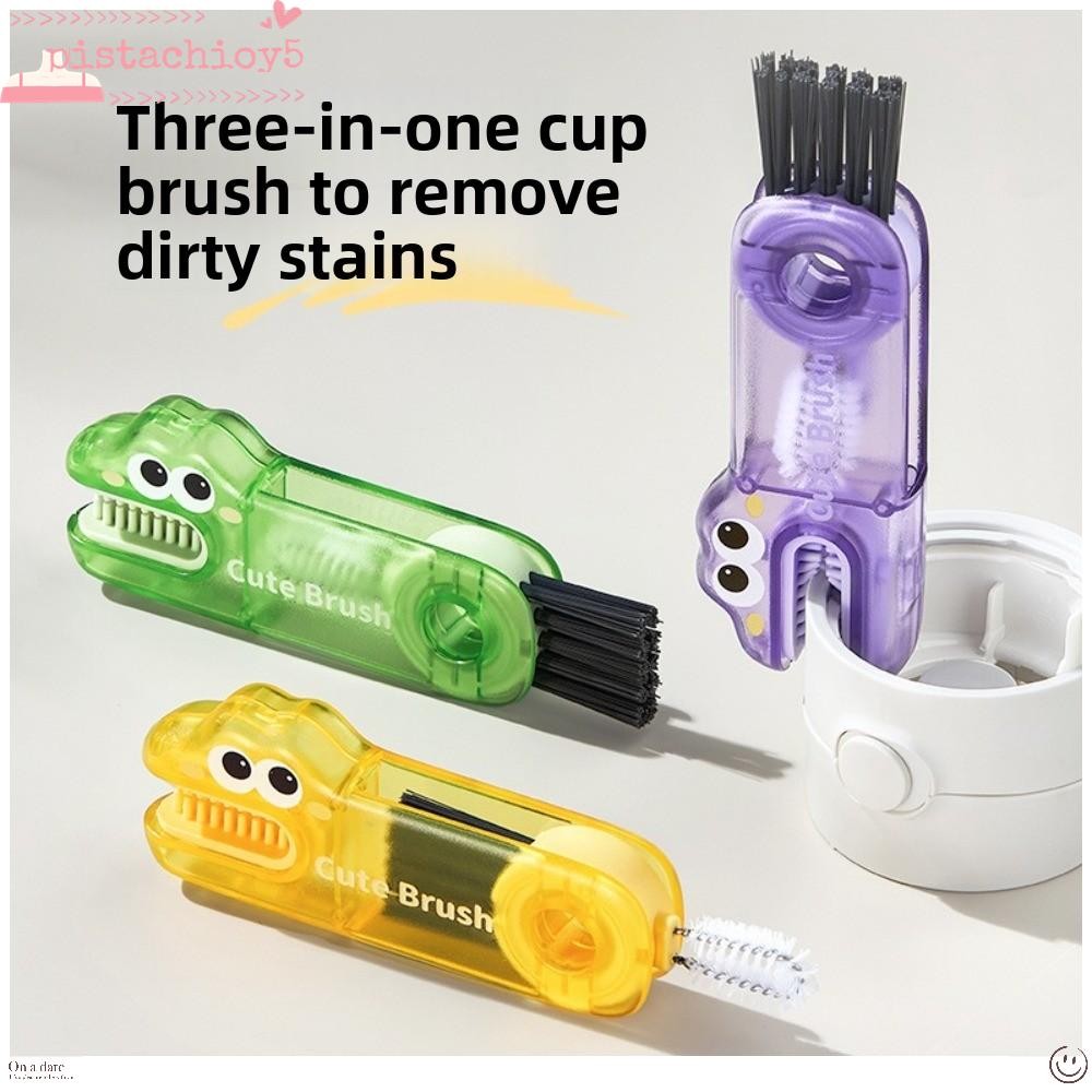 PISTACHIO แปรงทําความสะอาดฝาถ้วย 3 In 1, แปรงทําความสะอาดรอยแยกทําความสะอาด 3in1, มัลติฟังก์ชั่นจระเ