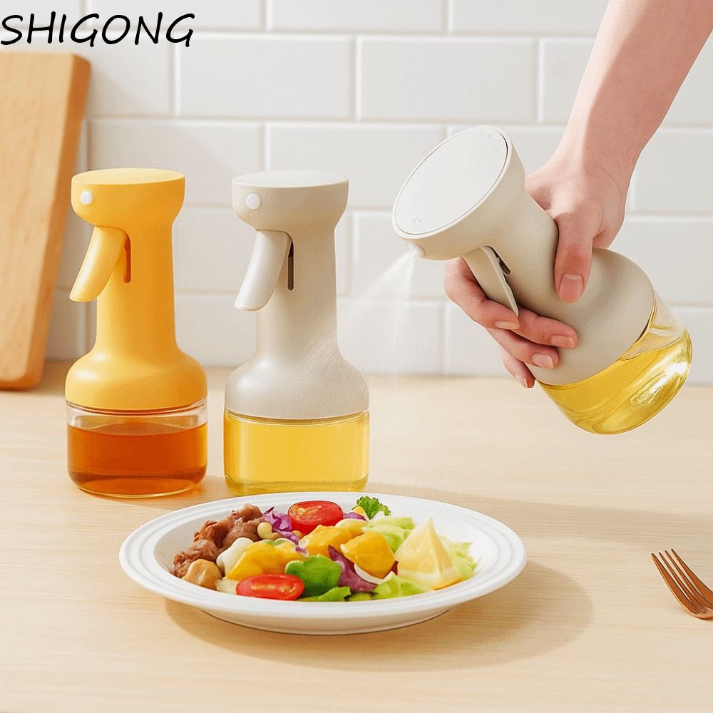 SHIGONG Atomized Oil Spray, 280/450ml Glass Oil Spray, Refillable Transparent Body Leak-proof Press 