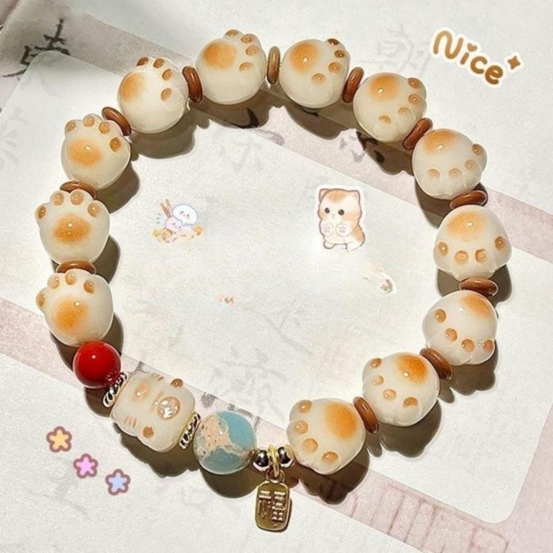 สร้อยข้อมือลูกปัดอุ้งเท้าแมว สำหรับผู้หญิง ของขวัญนำโชคและแฟชั่น