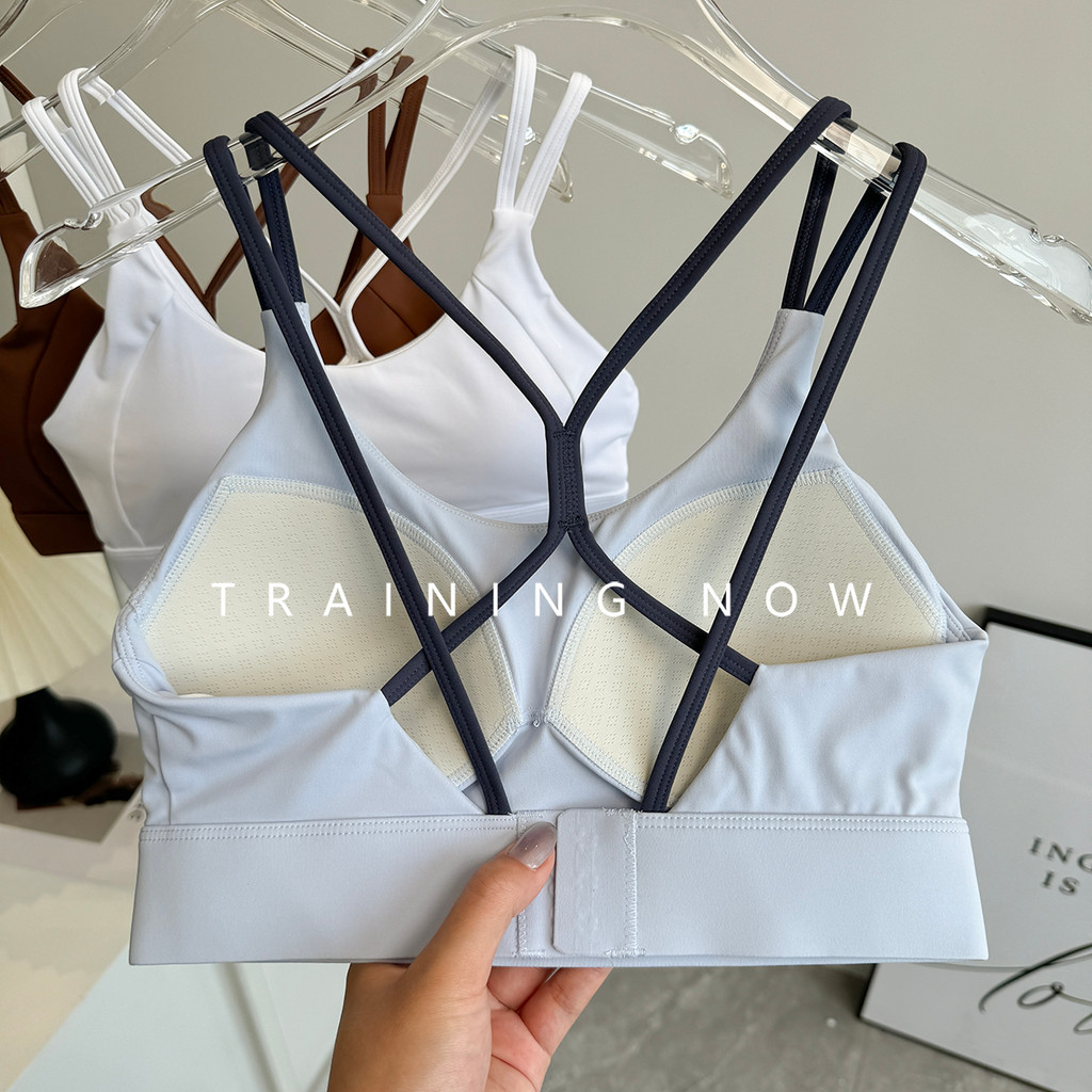 【MAGGIEYOGA】(เบาะคงที่) สปอร์ตบรา Cross Beauty Back Antibiotic Skin Friendly Bra Gym Fitness