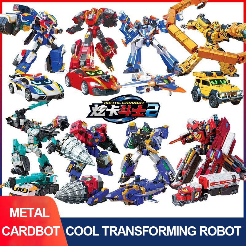 โลหะ cardbot 2 พราวสีฟ้าฟ้าผ่าเปลี่ยนหุ่นยนต์อะนิเมะของเล่นเด็กปริศนาเมชารุ่นหุ่นยนต์เซอร์ไพรส์ของขวัญวันเกิด