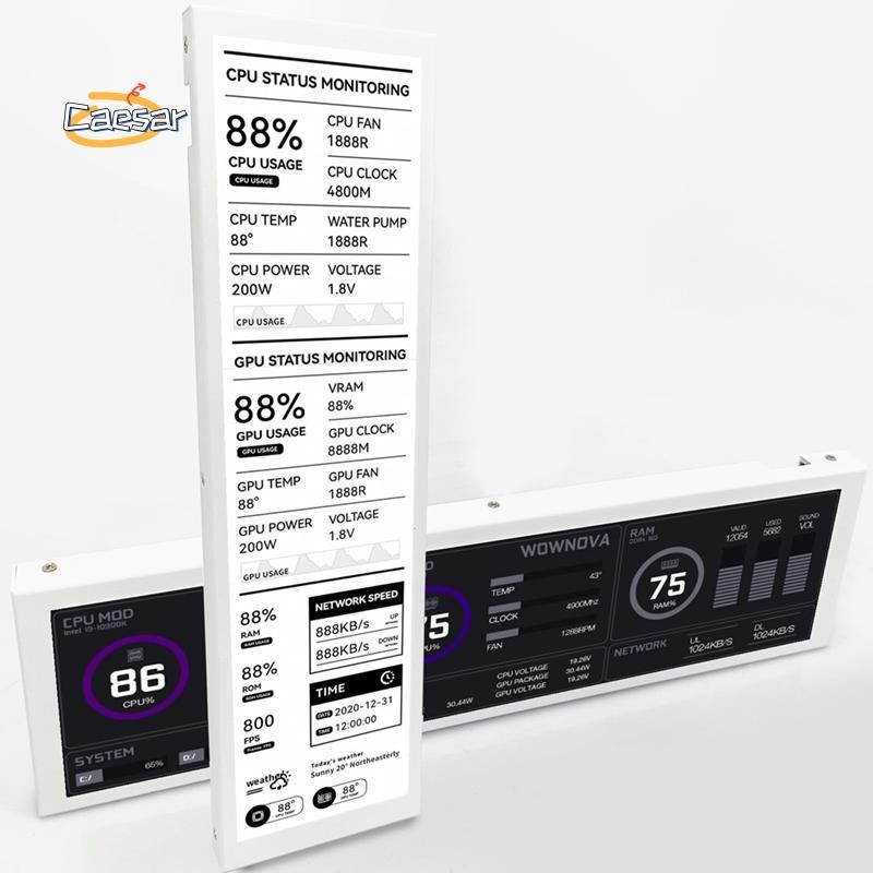 caesarA88.8 นิ้วคอมพิวเตอร์ Temp Monitor (Dynamic Theme รองรับ), IPS Type C หน้าจอรอง CPU RAM HDD Da
