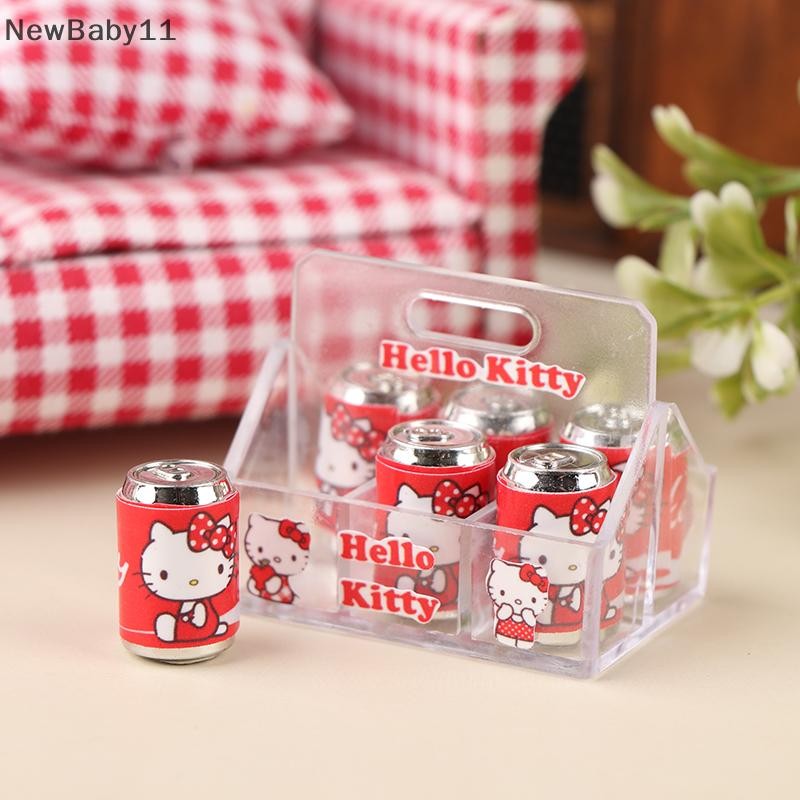 NY 1/12 ตุ๊กตาโปร่งใส Hello Kitty แมวเครื่องดื่มกล่องตุ๊กตาบ้านซูเปอร์มาร์เก็ตร้านสะดวกซื้อตกแต่งแกล