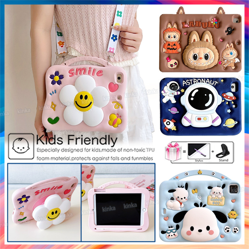 SAMSUNG สําหรับSamsung Galaxy Tab A8 X200 A9 A11 8.7 A9 Plus X210 S6 A7 Lite T220 T225 T290 T500 เด็กปลอดภัยการ์ตูนดอกไม้กันกระแทกแท็บเล็ตฝาครอบป้องกันพร้อมขาตั้งที่มองไม่เห็น