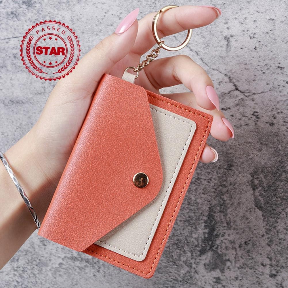 ผู้หญิงเกาหลีแฟชั่นสีทึบ Multi-slot ผู้ถือบัตรกระเป๋าสตางค์หนัง Pu Mini O9k6