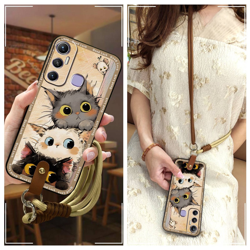 Anti-dust Lanyard เคสโทรศัพท์สําหรับ infinix Hot11/X662 น่ารักกันน้ําป้องกันการ์ตูนปกหลังแฟชั่นออกแบ