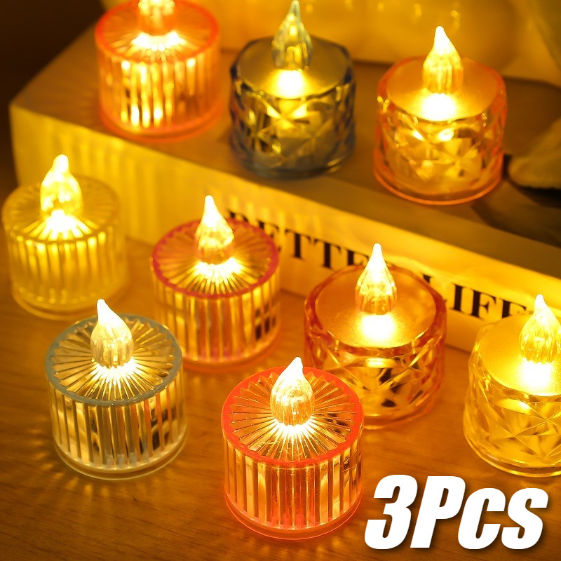 ไฟเทียน LED คริสตัลแบตเตอรี่ 3 ชิ้น/โคมไฟกลางคืนไร้ตําหนิโปร่งใสสําหรับตกแต่งคริสต์มาสปาร์ตี้ฮาโลวีน