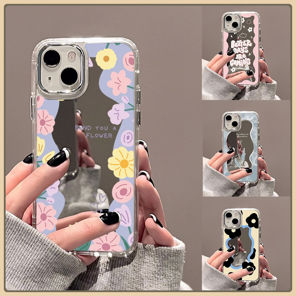 🔥Good🔥  มีกระจก for iPhone 11 17 13 16 Pro Max 14 15 12 16 13 11 Pro แฟชั่น พื้นผิวกระจก ง่าย ๆ ทิวลิปแสนโรแมนติก