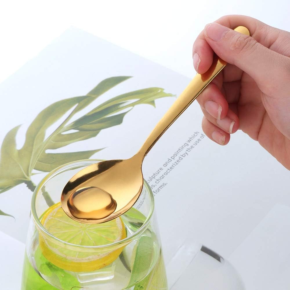 Bouillon ช้อนกลม 12 ชิ้น ช้อนซุปสแตนเลส, BUY&USE 5.9 นิ้วสีทอง Dinenrware XN4M