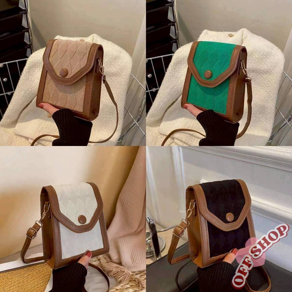 OFF SHOP 🥻ใหม่ 2025 แฟชั่นกระเป๋าสะพาย ขนาดเล็ก ทรงสี่เหลี่ยมสีพื้นมินิมอลสไตล์ ' KP-6