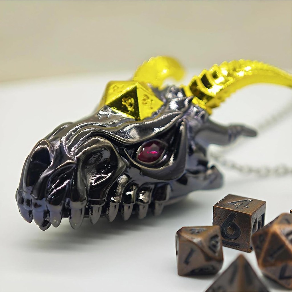 2025 สร้อยคอมังกรสําหรับชุดลูกเต๋า DND, ลูกเต๋า D&D โลหะ 7-in-1 พร้อมเคสของขวัญสําหรับเกม Dungeons แ
