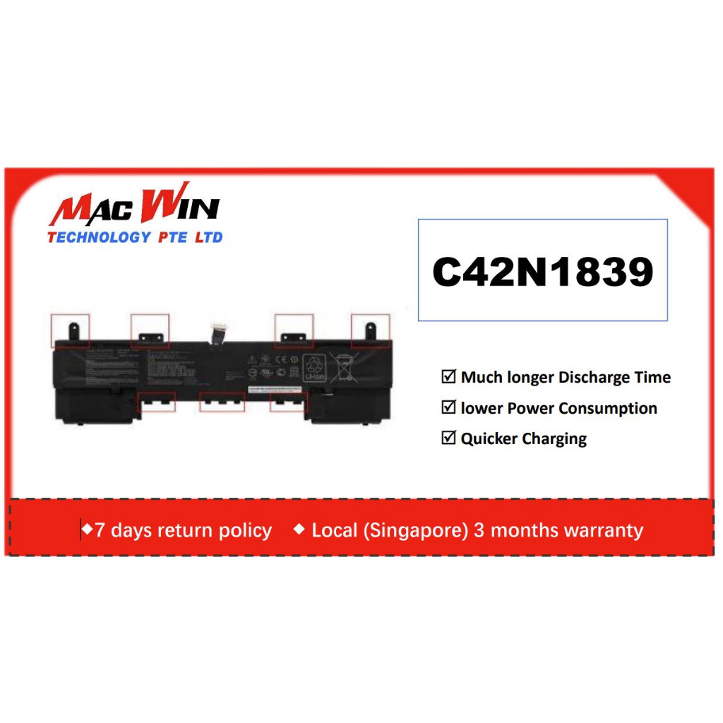 C42N1839 15.4V 71W/4614mAh แบตเตอรี่แล็ปท็อปใช้งานร่วมกับ ASUS ZenBook 15 UX534 UX534F UX534FA UX563