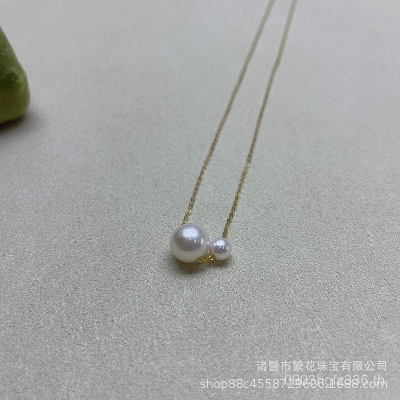 สร้อยคอมุกเคลือบทองโรส 18K ดีไซน์เรียบหรู มุกลมสองเม็ด สำหรับผู้หญิง 6YS2