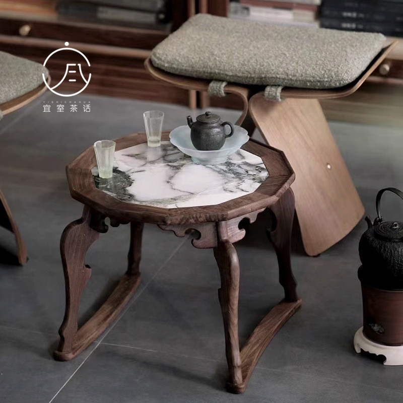 Limutang North American Walnut Li Chao สไตล์โต๊ะกาแฟโต๊ะ Tatami โต๊ะข้างกลางแจ้งพับแบบพกพาโต๊ะน้ําชา