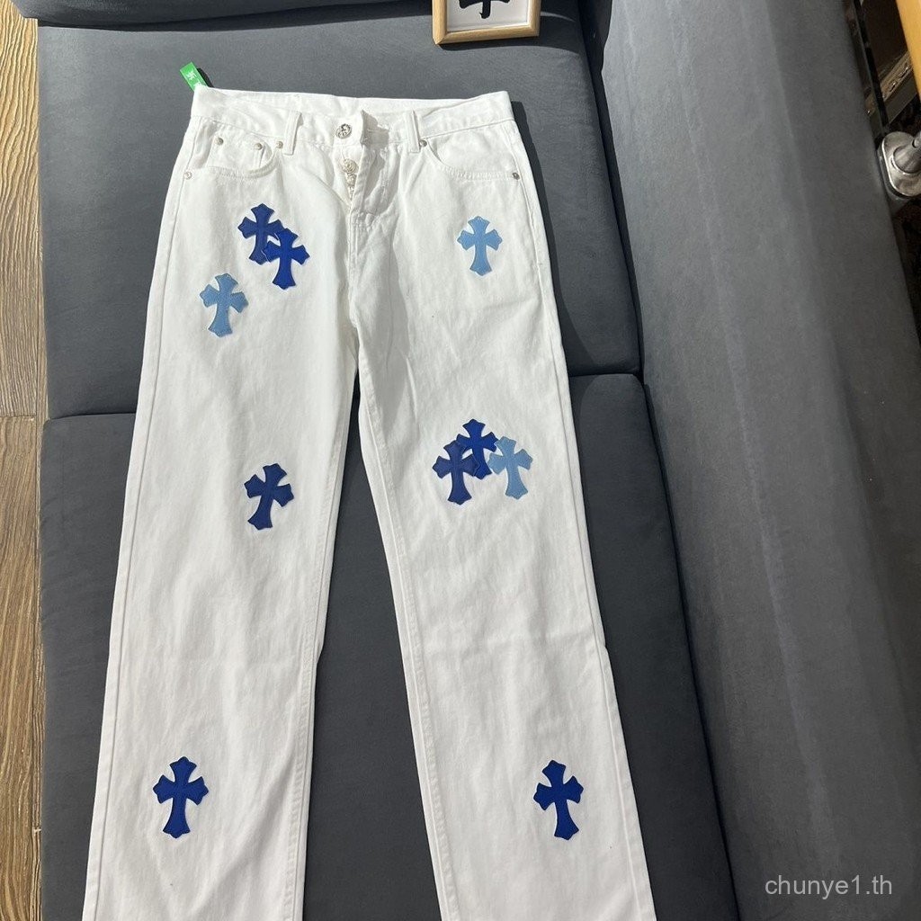 American Crow High Street Cross Street Street สวมกางเกงกางเกงผู้ชายผู้หญิงล้างหลวมตรงกางเกงสบายๆ