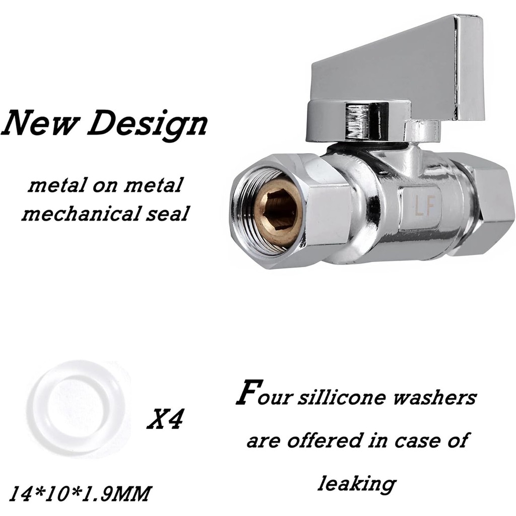 2 แพ็คทองเหลืองโครเมี่ยม 3/8" Comp FIP x 3/8 นิ้วการบีบอัด MIP Quarter เปิดน้ําตรงมุมหยุด (เพิ่ม) วา