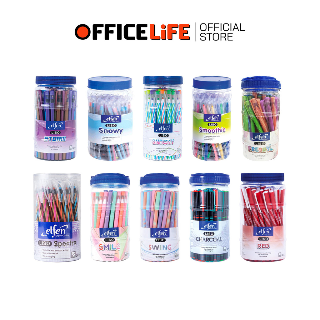 Elfen (เอลเฟ่น) ปากกาลูกลื่น ปากกา รุ่น Liso ลิโซ่ ขนาด 0.5 มม. ( 50 ด้าม / กระปุก )