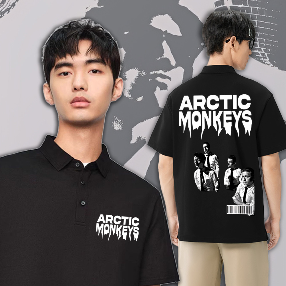 M-3XL🙈Arctic Monkeys Poloเสื้อโปโลสบายๆ Arctic Monkeys🙈 ของที่ระลึกเสื้อโปโลแขนสั้นพิมพ์ผ้าฝ้ายระบาย