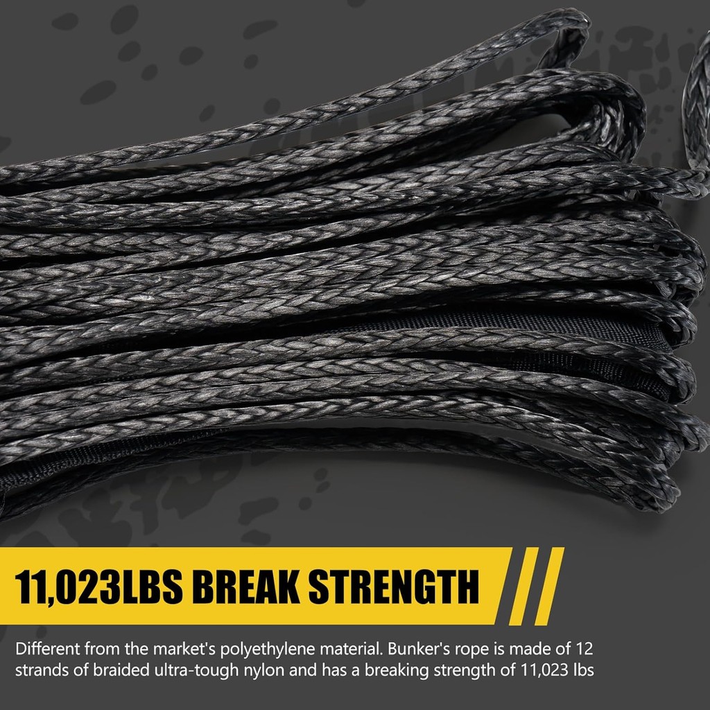 BUNKER INDUST 1/4 "x50 สังเคราะห์ Winch เชือกชุด,11023LBS Winch สายแขนป้องกัน + ปลอม Winch Hook + สา