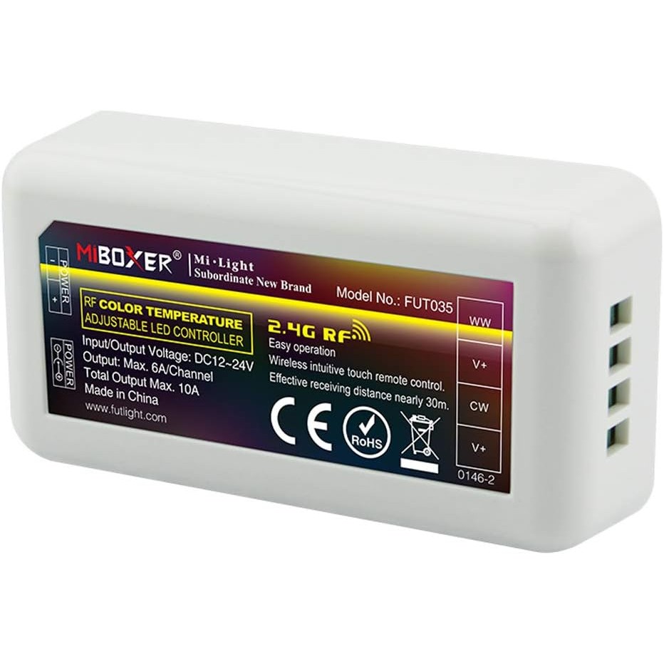 LGIDTECH FUT035 Miboxer CCT Dual White WW+CW ไฟ LED Strip 2.4GHz RF ไร้สาย 4-Zone Controller Receive