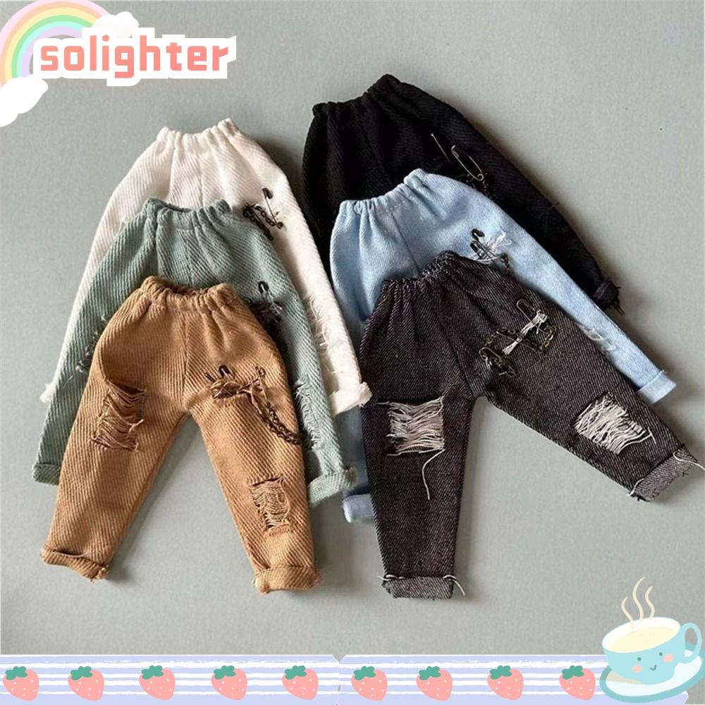 SOLIGHTER Casual Top, DIY Mini เสื้อยืดกางเกง,แฟชั่นน่ารักกางเกงทําด้วยผ้าขนสัตว์สําหรับตุ๊กตาบลายธ์