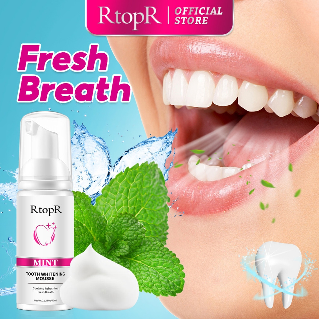 RtopR MINT TEETH WHITENING MOUSSE eeth Whitening Plaque Remover ทําความสะอาดฟันลบคราบยาสีฟันสุขอนามั