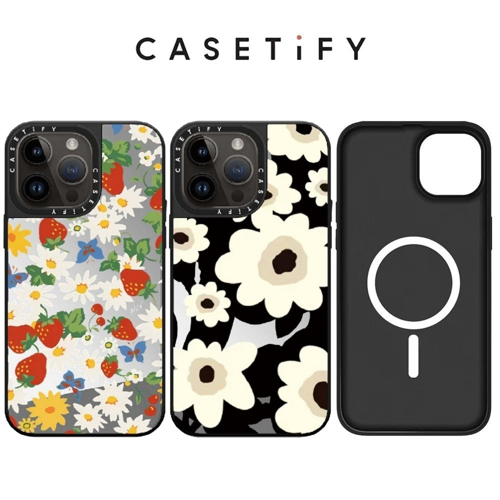 แม่เหล็กย้อนยุคสีดําสีขาวดอกไม้กระจกเคสโทรศัพท์สําหรับ ไอโฟน 17 มือโปร สูงสุด 17อากาศ 16 15 14 13 12 11 กันกระแทกป้องกันปลอกแข็ง