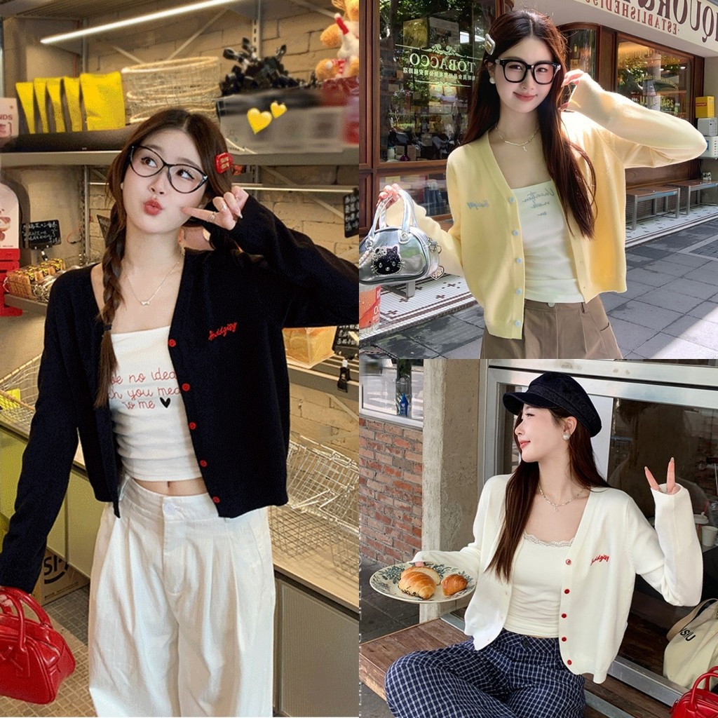💖Bonnie💖เสื้อคาร์ดิแกรนแขนยาว ผ้าไหมพรม กระดุมหน้า cardigan สีน่ารักใส่สบาย เกาหลีมาก แฟชั่น พร้อมส่ง