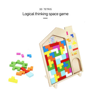 Geetoy 43 ชิ้นชุด 3D Tetris ไม้ Montessori ของเล่นเกมปริศนาปริศนาของเล่นเพื่อการศึกษา