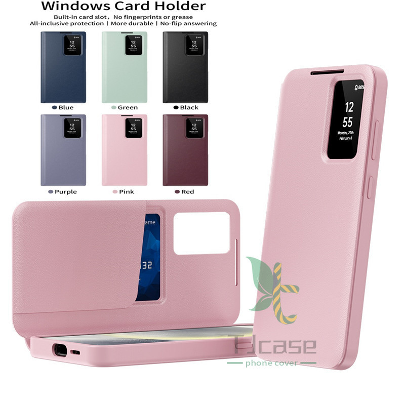 Smart View Display Windows Flip Case Cover สําหรับ Samsung Galaxy S25 S24 S23 S26 Ultra Plus ช่องใส่การ์ดปลอกหนัง