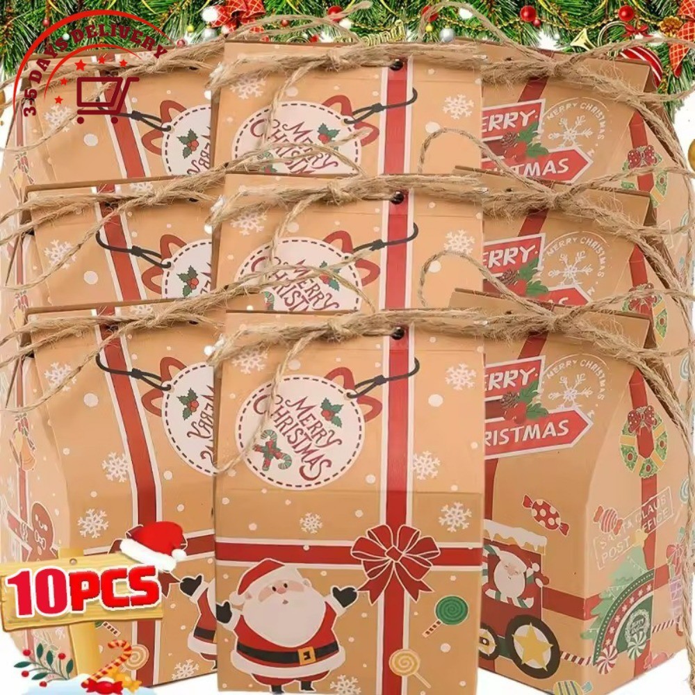 [จัดส่ง 3-5 วัน]2-10ชิ้น กระดาษคราฟท์คริสต์มาสกล่องขนมรูปร่างบ้าน | บรรจุภัณฑ์ของขวัญ 2 รูปแบบสําหรับคุกกี้/ของว่างกล่องเก็บของขวัญเทศกาลปีใหม่