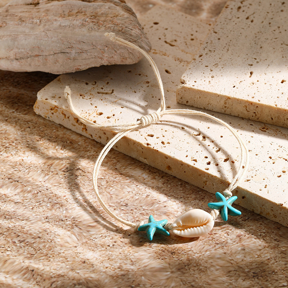 Fashion Shell Starfish Braided Knotted Bracelet Woman Sweet Bohemian Jewelry Accessories